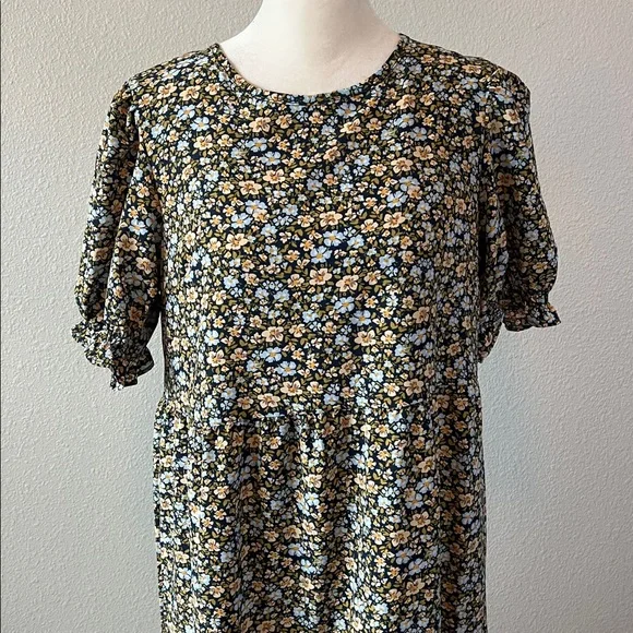 PrettyGarden Floral Ruffle Tiered Midi Dress Blue/Tan Size Small NWT - Picture 1 of 8